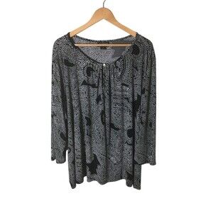 Liz Claiborn Top Women's Size 4X Black White Paisley Long Sleeve